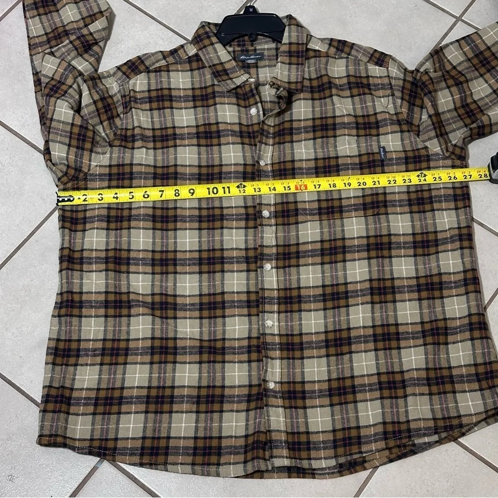 Eddie Bauer Men Brown Tan Plaid Button Down Flannel‎ Shirt Long Sleeve size XXL.